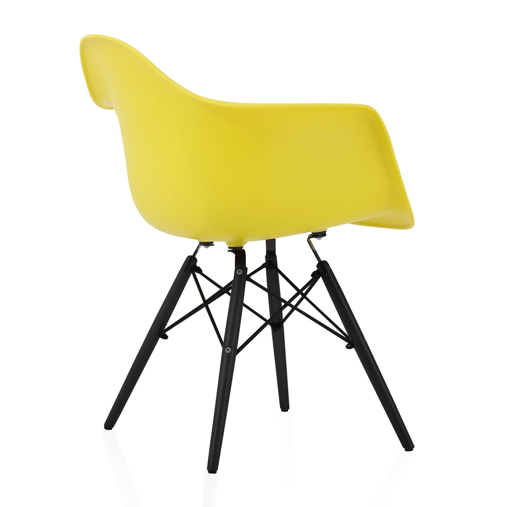 Light Yellow Molded Plastic Dining Arm Chair with Black Wood Legs V482