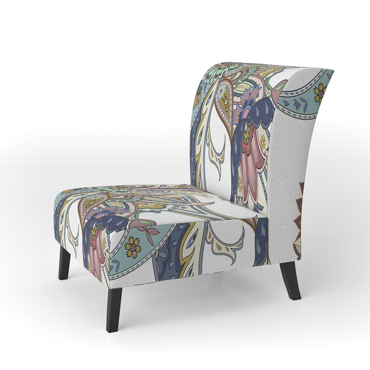 White Floral Paisley Upholstered Accent Chair N4126