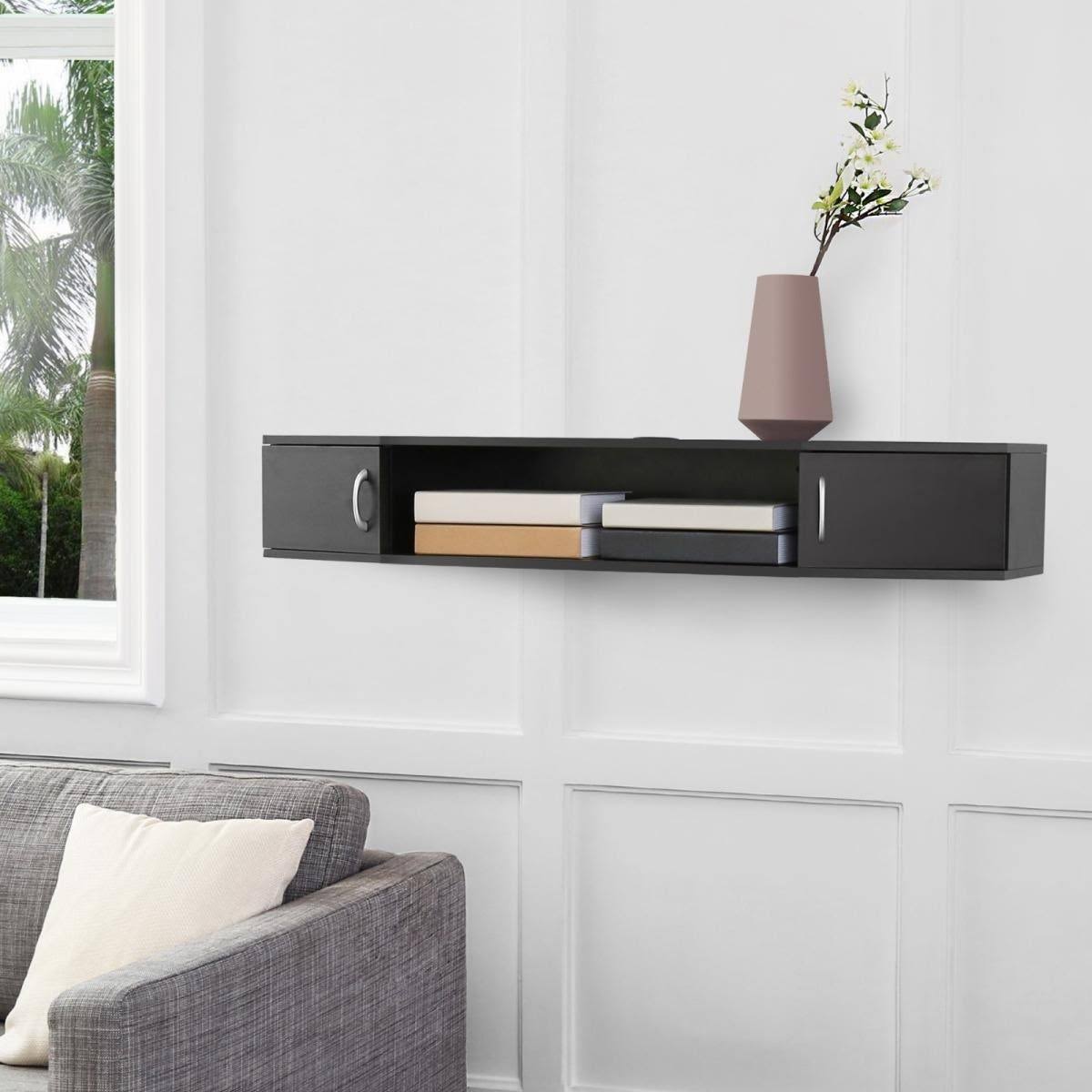 Wall Mounted TV Media Console Storage Hutch - 43.3 - Black O911