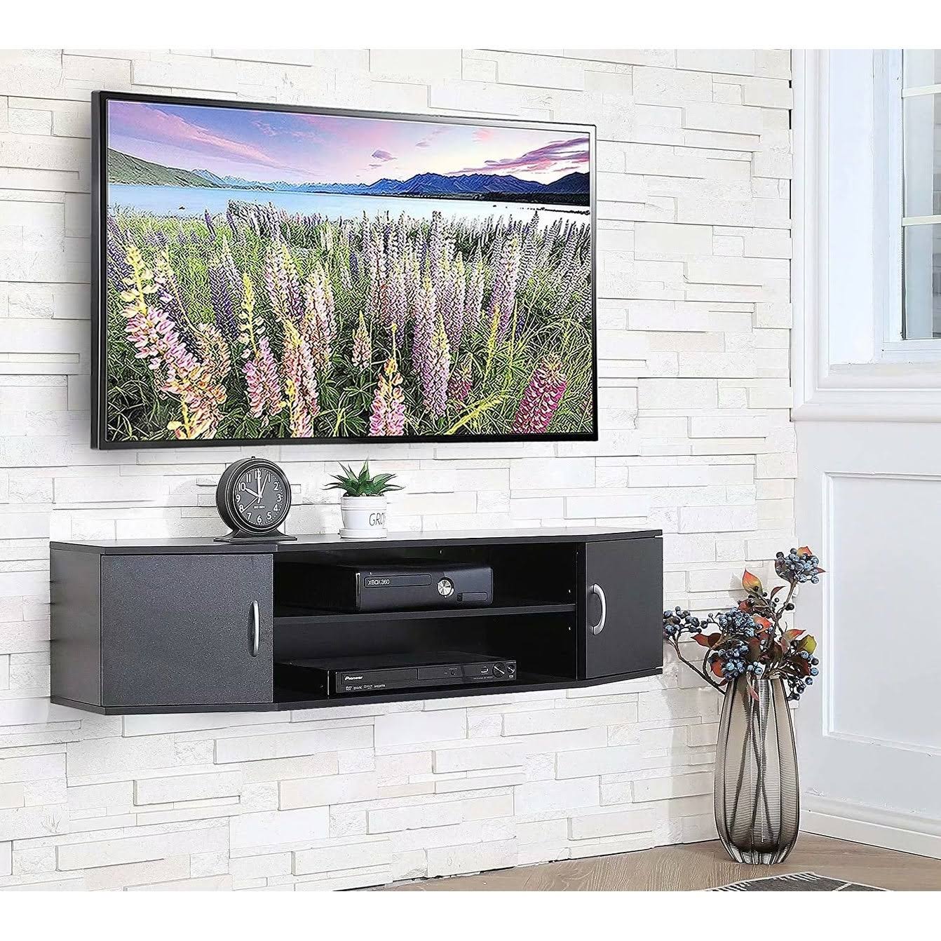 Wall Mounted TV Media Console Storage Hutch - 43.3 - Black O911