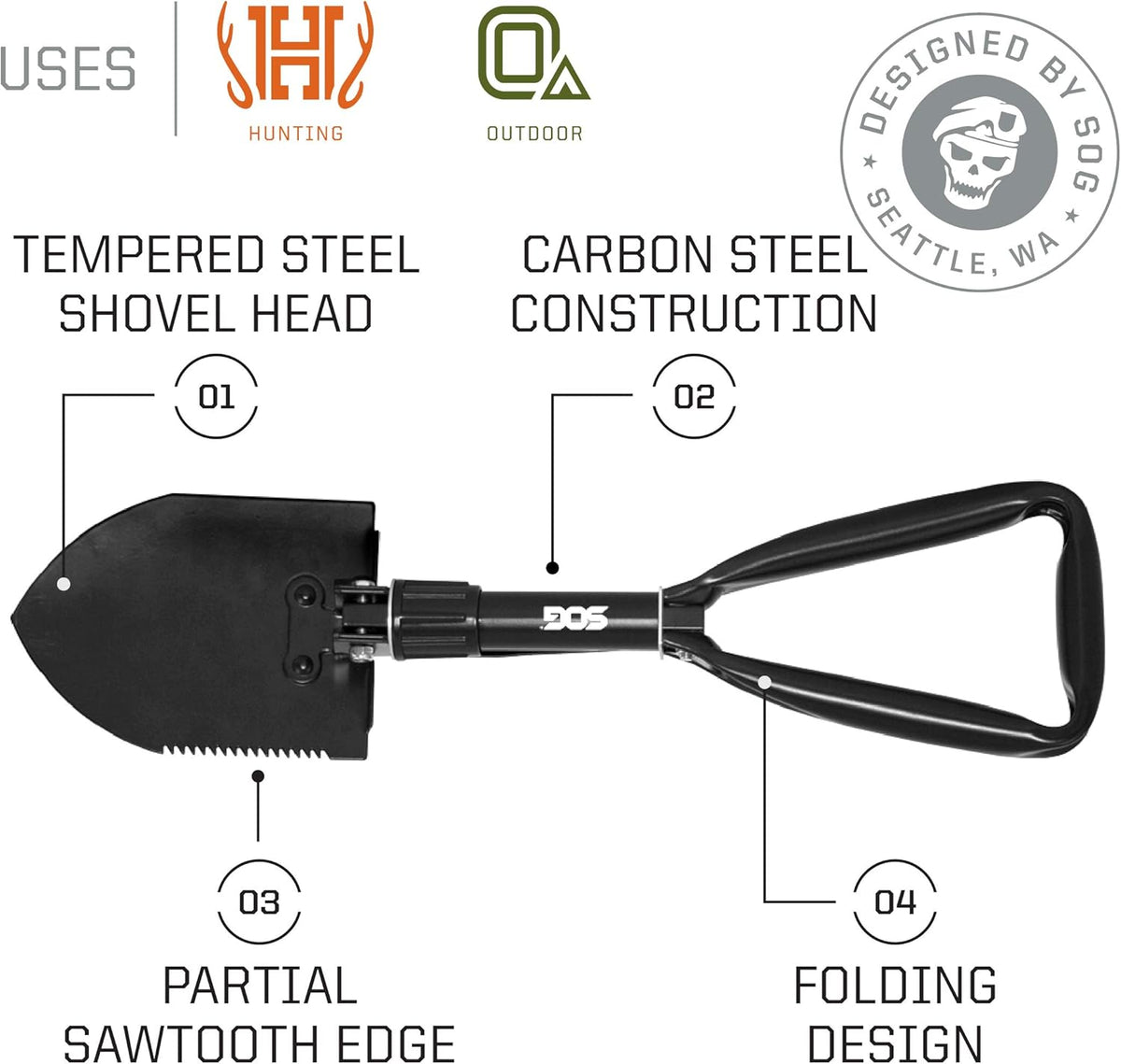 Black Folding Survival Shovel with Wood Saw Edge and Carry Case, Pack of 2 H2355