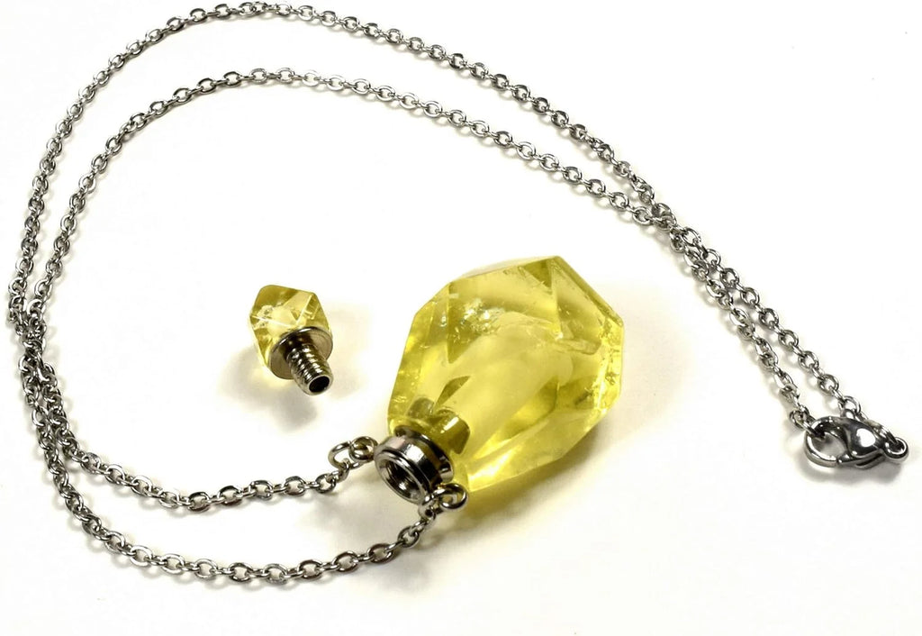 33Mm Golden Citrine Carved Bottle with Stainless Steel Chain A20498