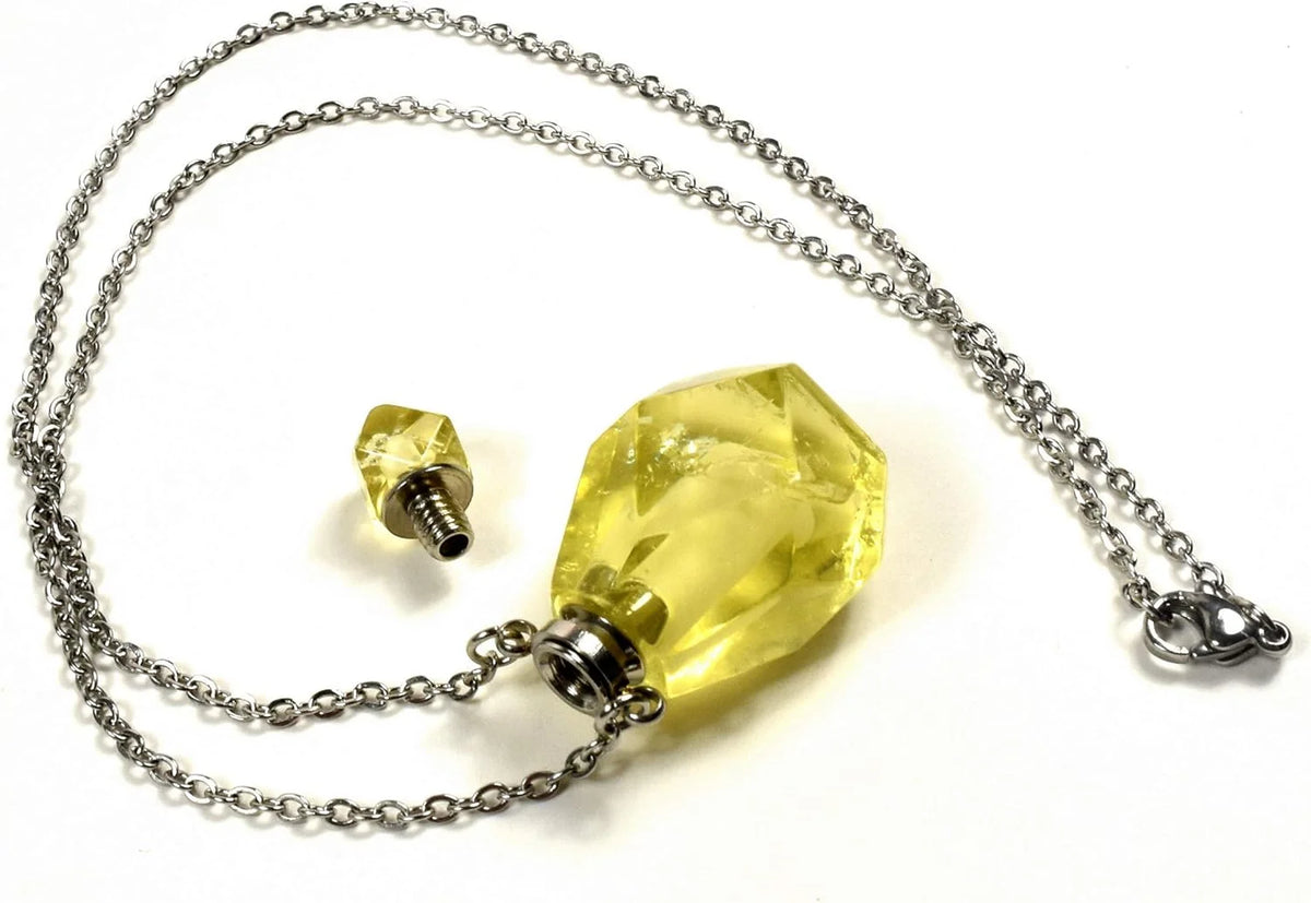 33Mm Golden Citrine Carved Bottle with Stainless Steel Chain A20498