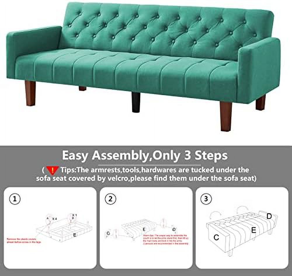 Beige Linen Upholstered Convertible Futon Sofa Bed 74" Tufted 3 Seater X823257