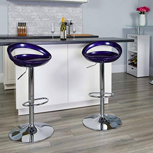 2 Pk Blue Plastic Adjustable Height Barstool with Chrome Base A3364