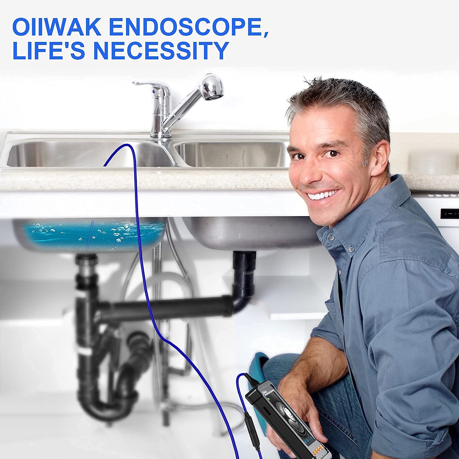 Industrial Endoscope Camera 5.5mm Waterproof 1080P HD 4.3 Screen with Light, 11.5FT Cable P4592