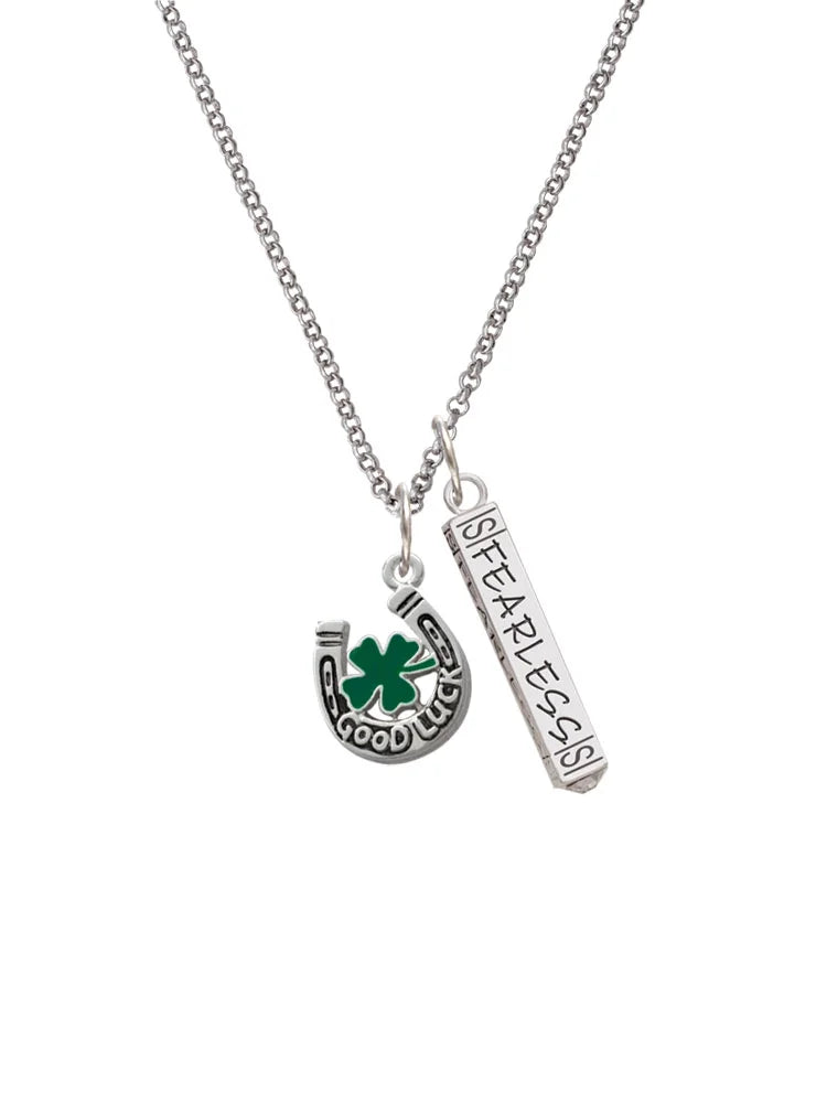 Silvertone Horseshoe Four Leaf Clover Charm Necklace, 23" K6475