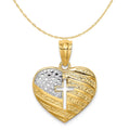 14K Two-Tone Gold Rhodium USA Flag Cross Heart Pendant Necklace S727