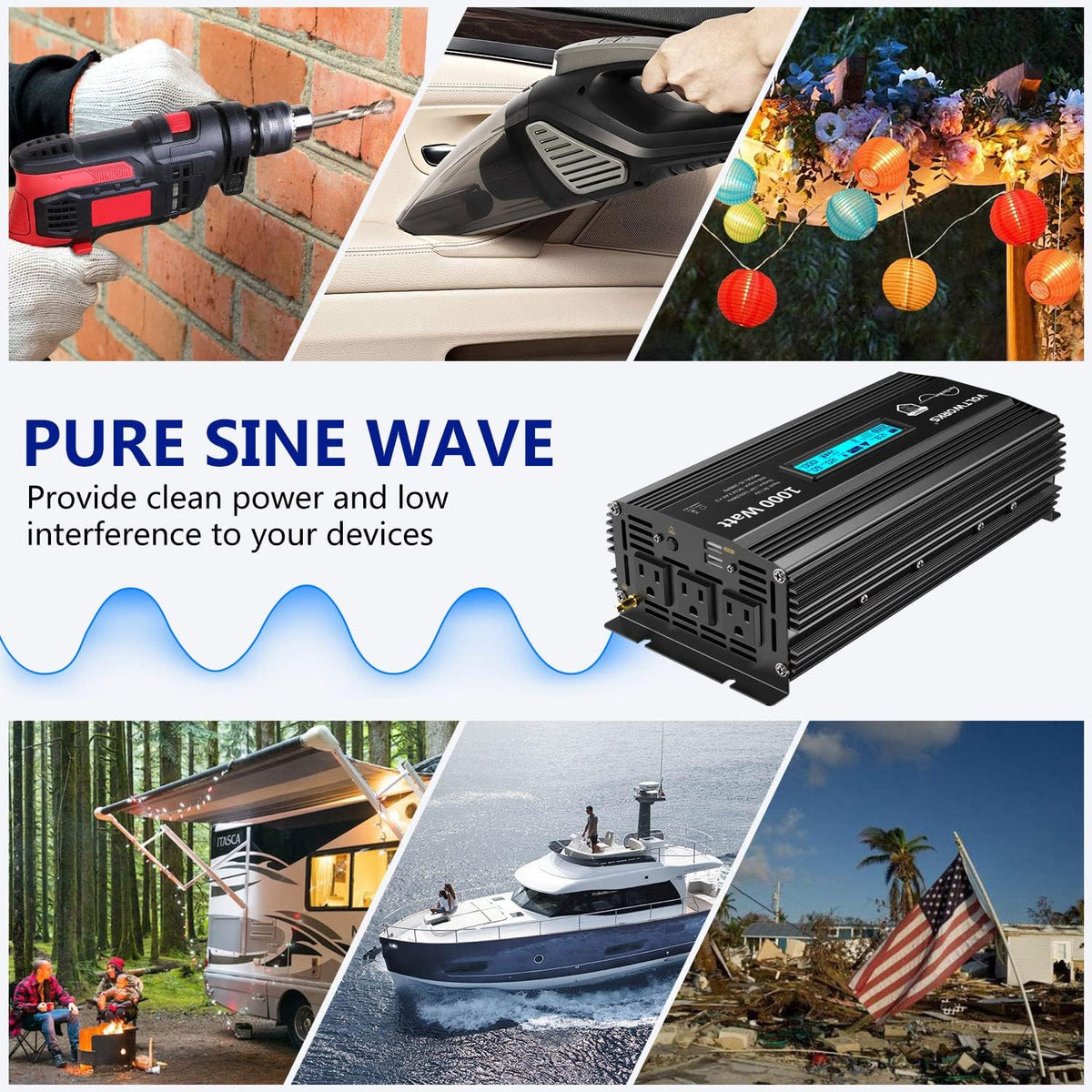 2000Watt DC 12V to 120V AC Car Power Inverter with 2 AC Outlets and LCD Display Q85144