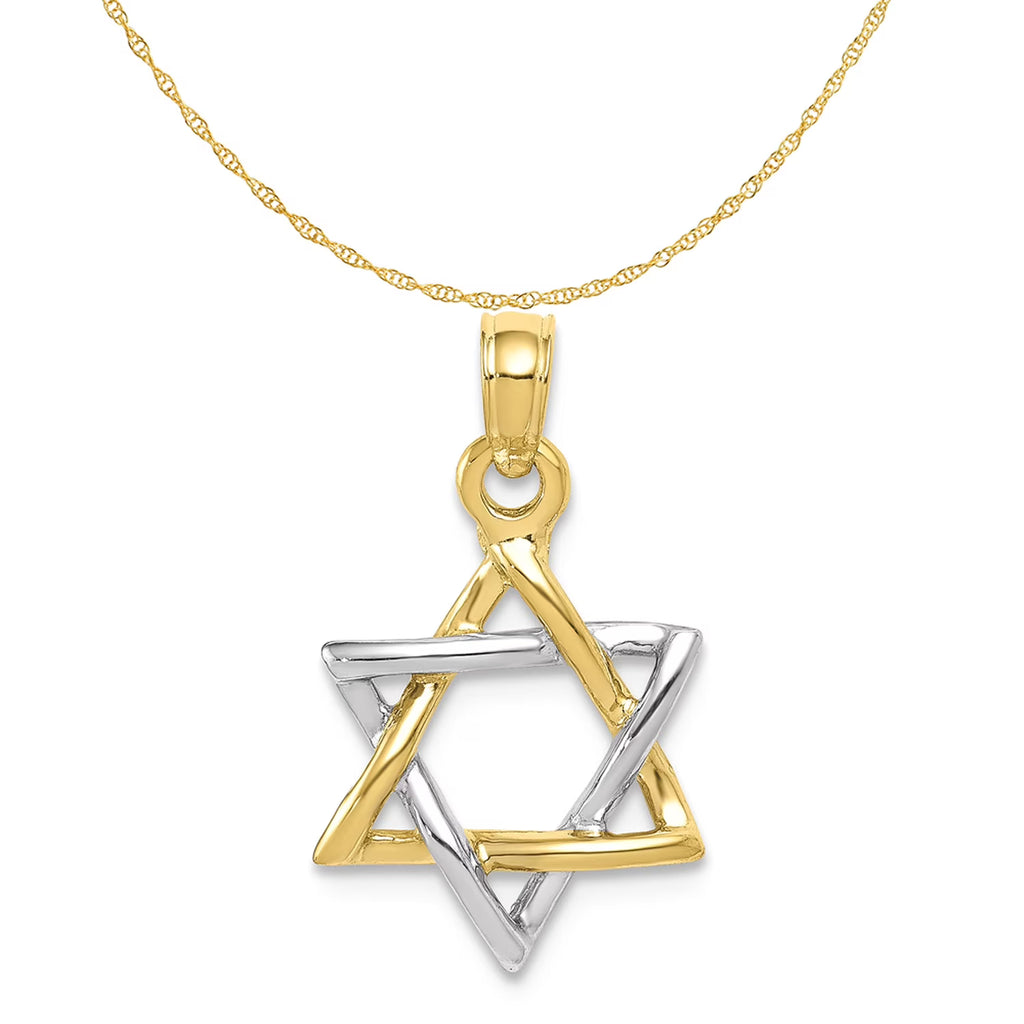 10K Two-Tone Gold Polished Star Of David Pendant With 10K Yellow Gold Lightweight Rope Chain 18" G26107