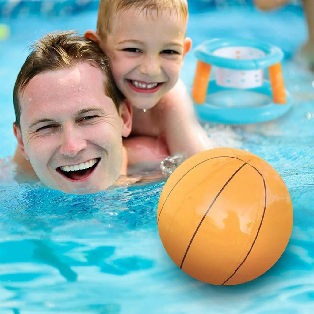 2-in-1 Floating Pool Volleyball Set & Basketball Hoop with Net, Weight Bags, Inflatable, Light Blue A2056