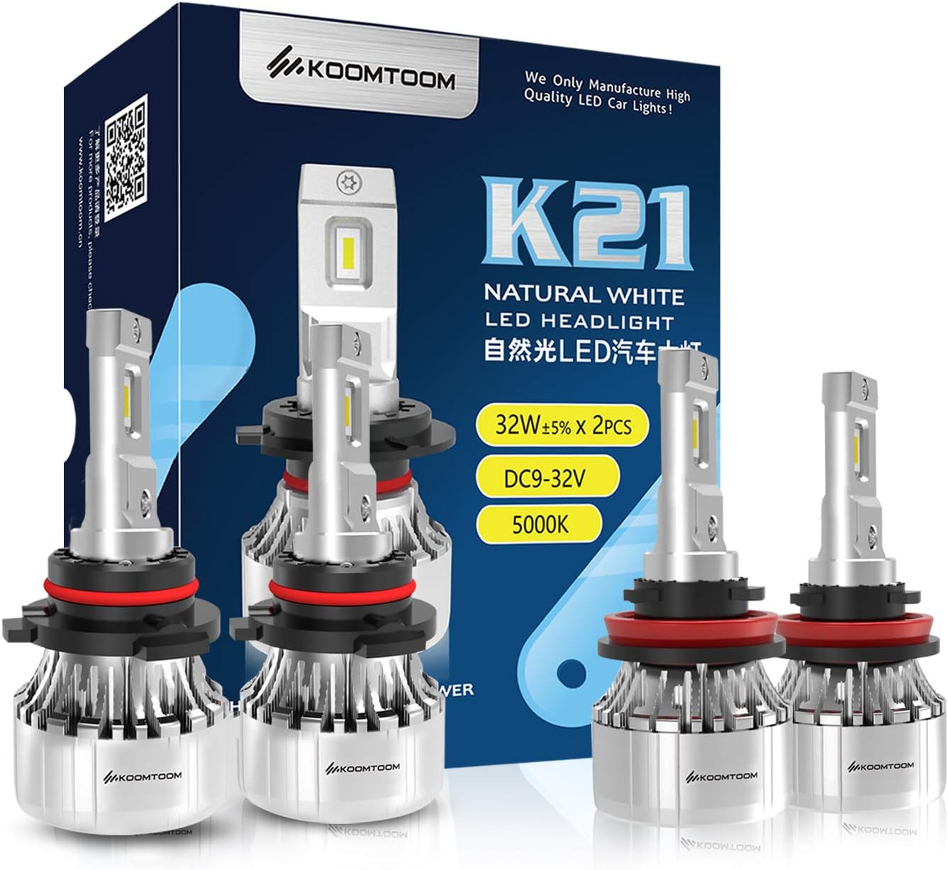 64W 12000Lm 5000K Warm White HB3 LED Headlight Bulb Conversion Kit, Pack of 2 U27437