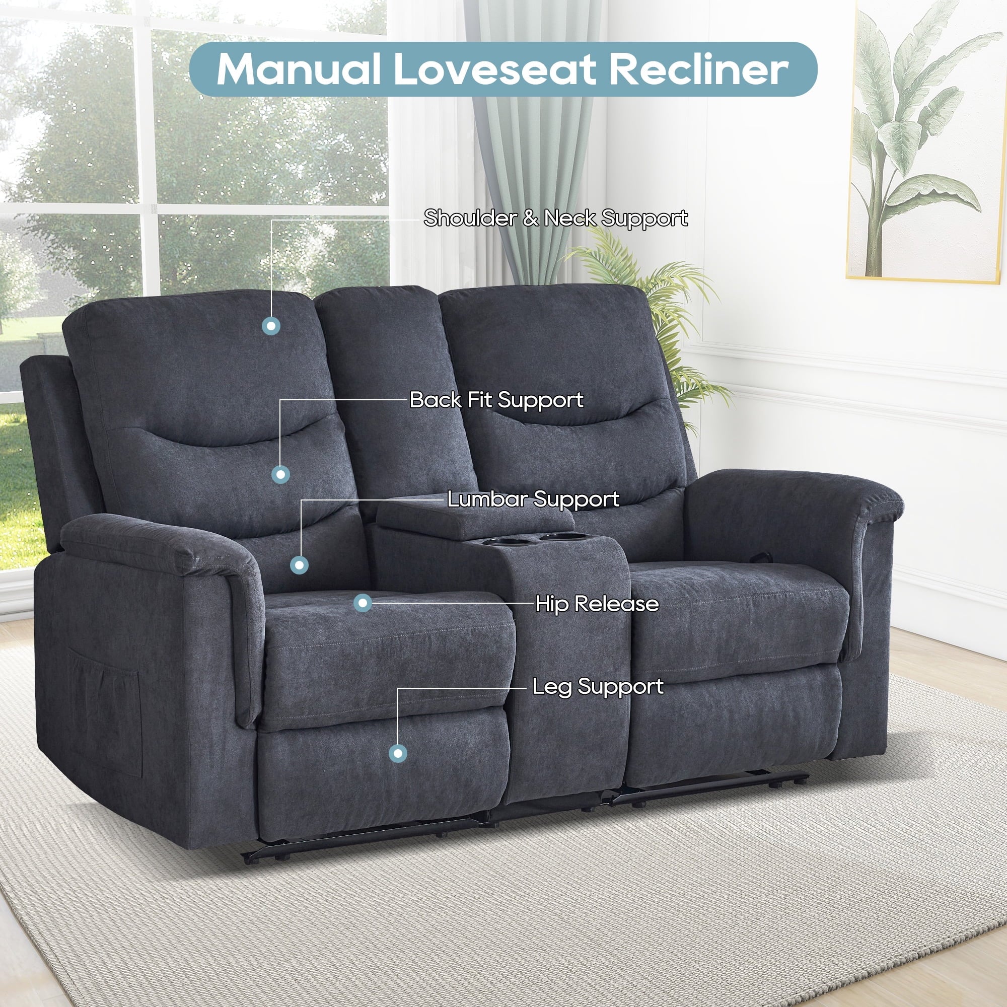 Grey Double Recliner Loveseat with Console and Cup Holder K889649