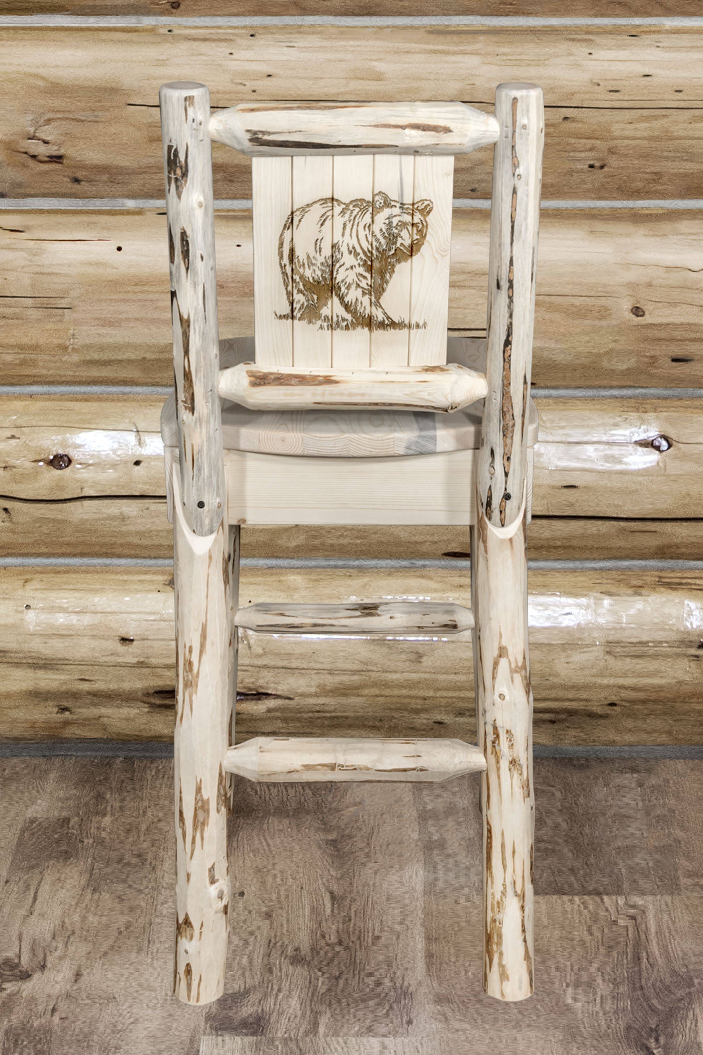 Clear Lacquer Counter Height Barstool with Laser Engraved Bear Design F664