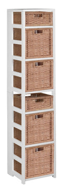 White/Natural Square Folding Bookcase with Wicker Storage Baskets X349