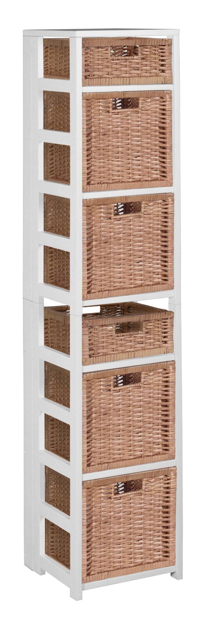 White/Natural Square Folding Bookcase with Wicker Storage Baskets X349
