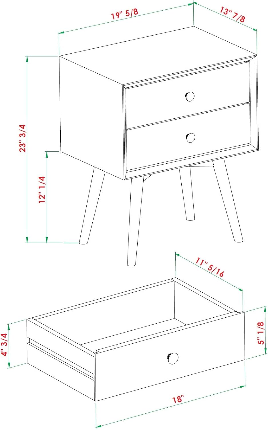 2 Drawer Solid Wood Nightstand Caramel X206