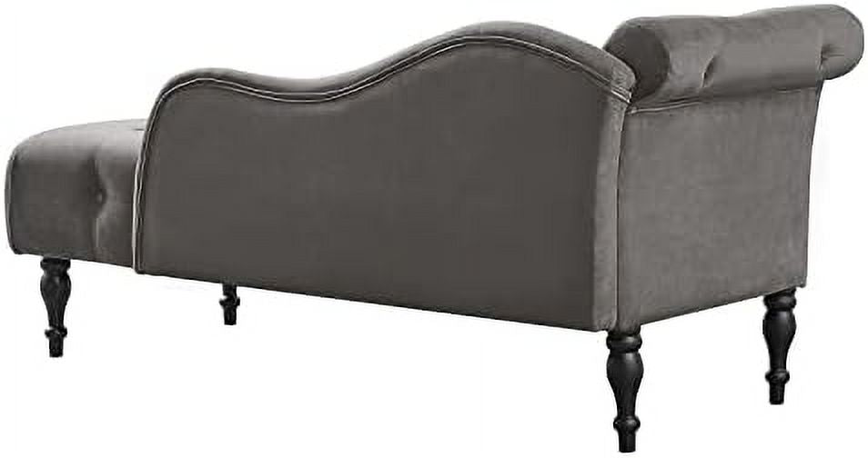 Grey Velvet Tufted Chaise Lounge Chair with Pillow O26680