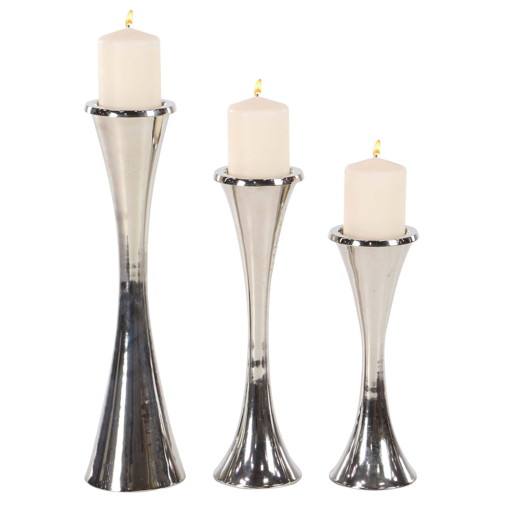 Silver Tapered Aluminum Candle Holders Set of 3 P500