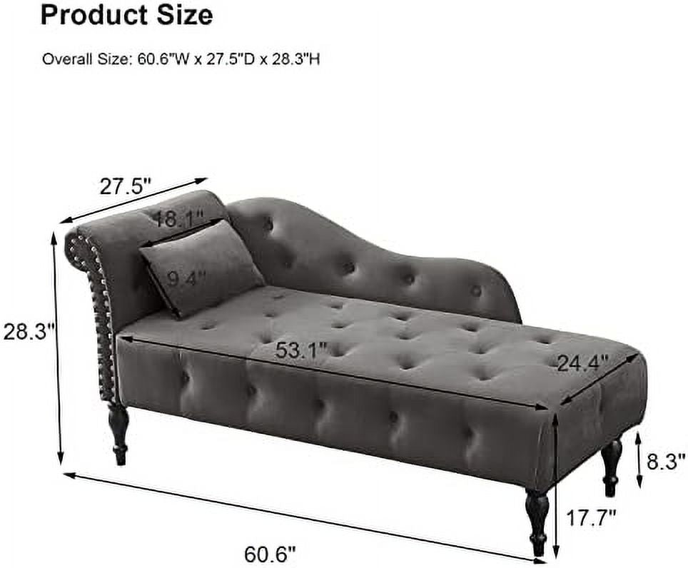 Grey Velvet Tufted Chaise Lounge Chair with Pillow O26680