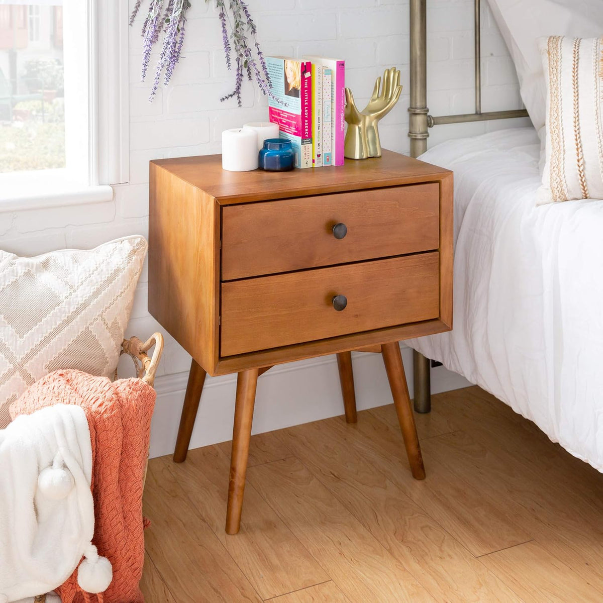 2 Drawer Solid Wood Nightstand Caramel X206