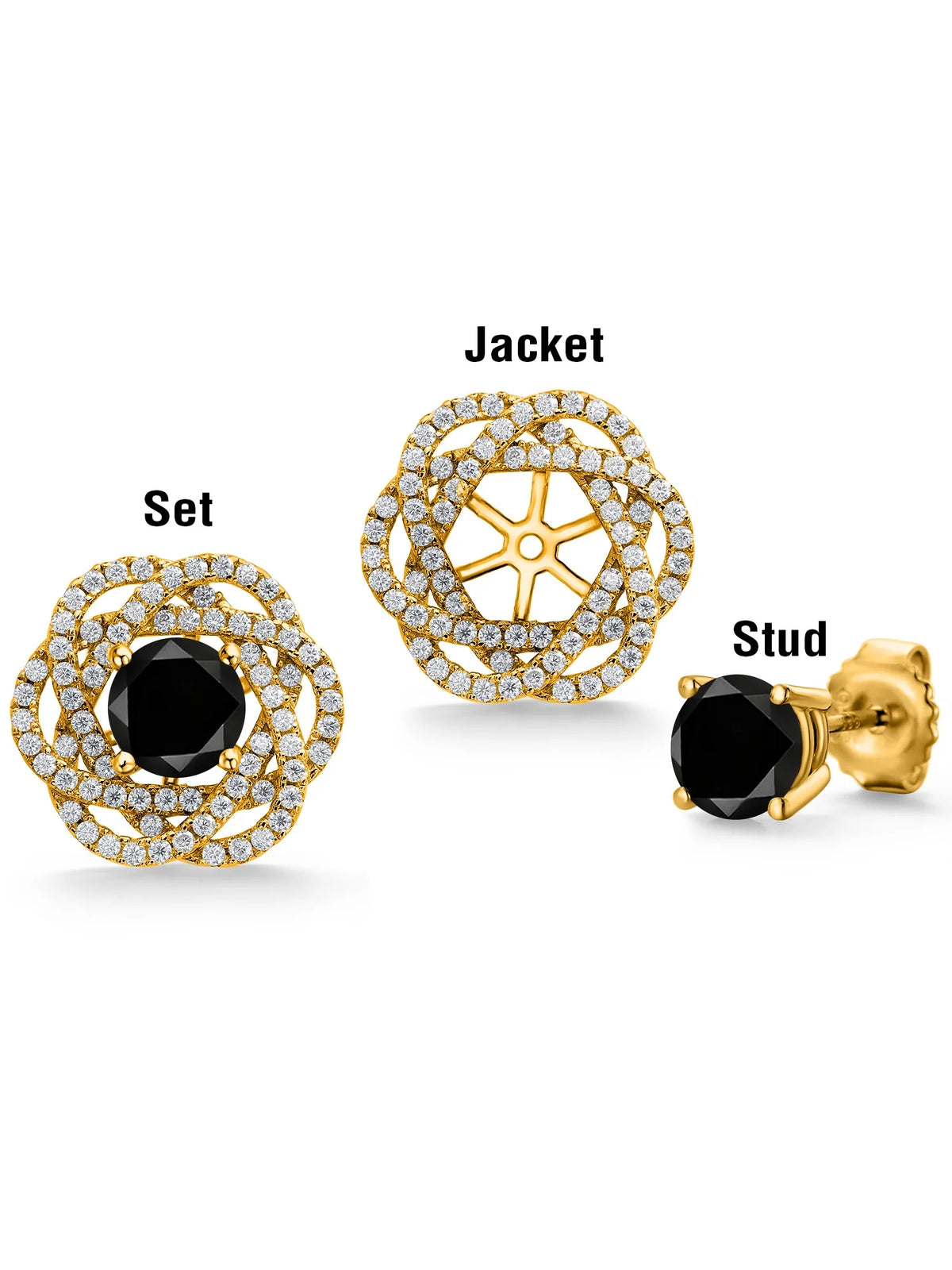 18K Yellow Gold Plated Silver Stud Earrings with Jackets Diamond and Moissanite F59761