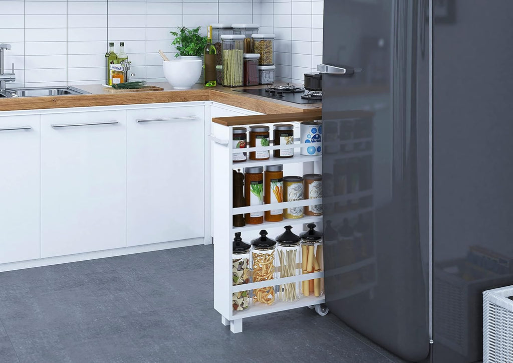 White 4 Tiers Slim Rolling Storage Cart R44269