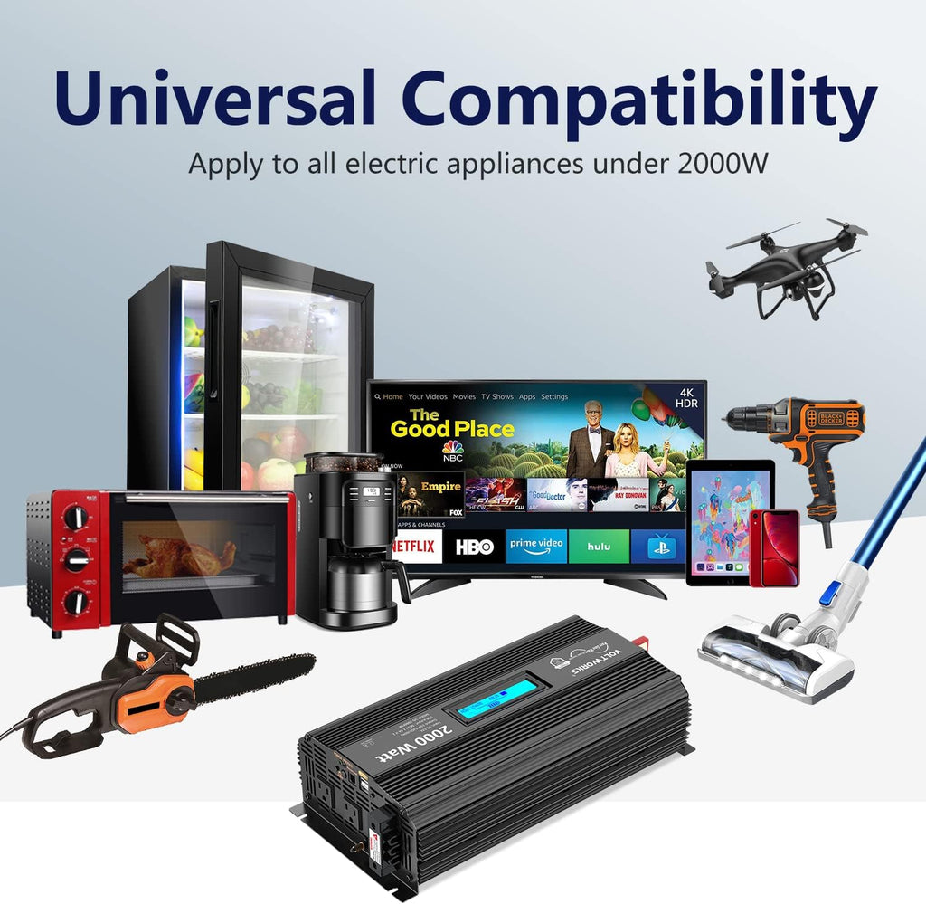 2000Watt DC 12V to 120V AC Car Power Inverter with 2 AC Outlets and LCD Display Q85144