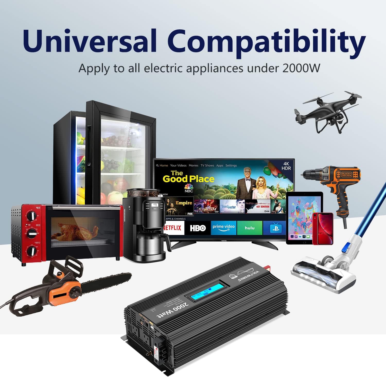 2000Watt DC 12V to 120V AC Car Power Inverter with 2 AC Outlets and LCD Display Q85144