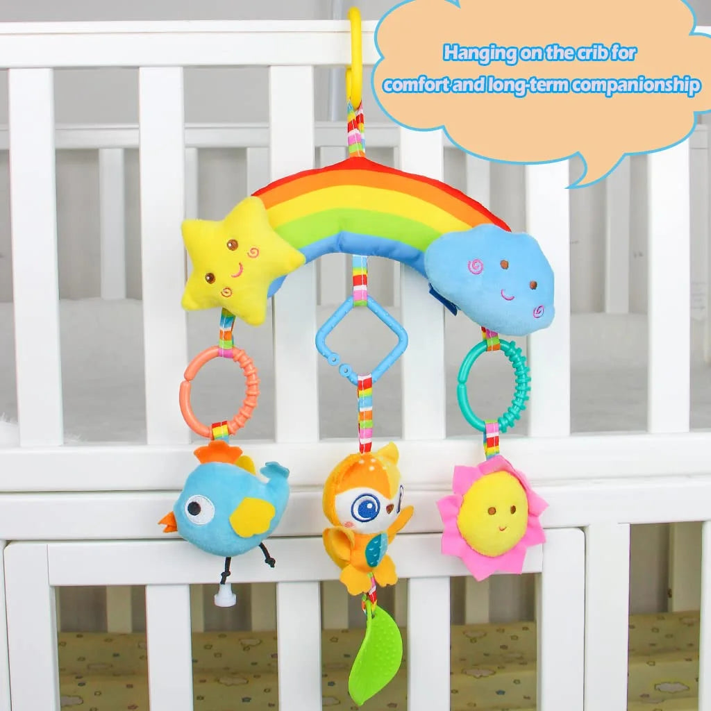 Rainbow Hanging Plush Crib Toys with Teether O137