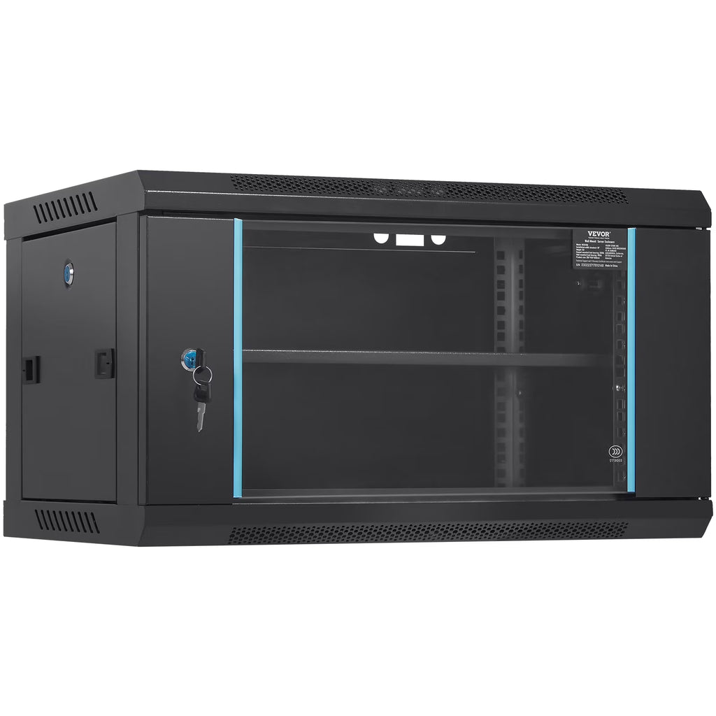 6U 13.8'' Wall Mount Network Server Rack Cabinet Enclosure with Door Lock, 2 Shelves T91865