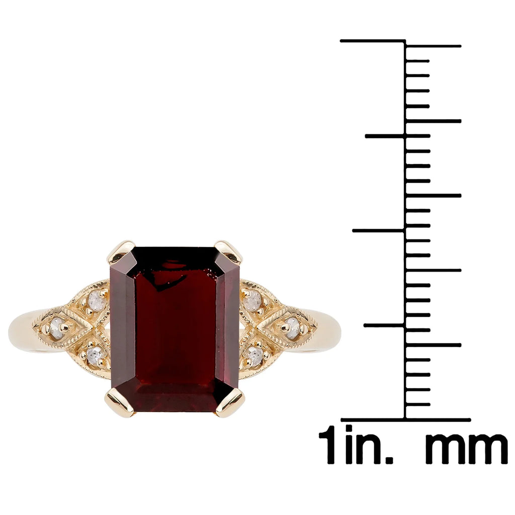 Vintage Style Genuine Emerald-Cut Garnet and Diamond Ring Y95349