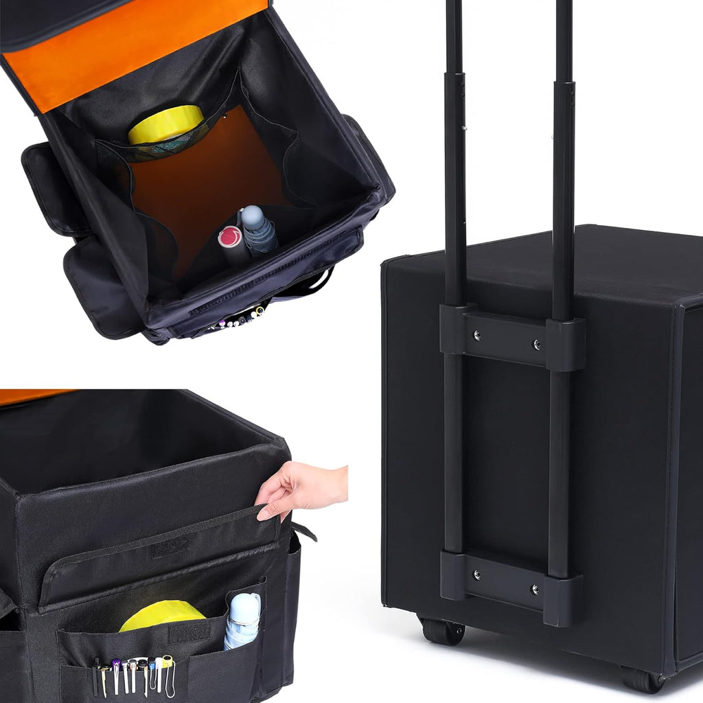 Collapsible Rolling Cart with Telescoping Handle and Organizer Bag O429