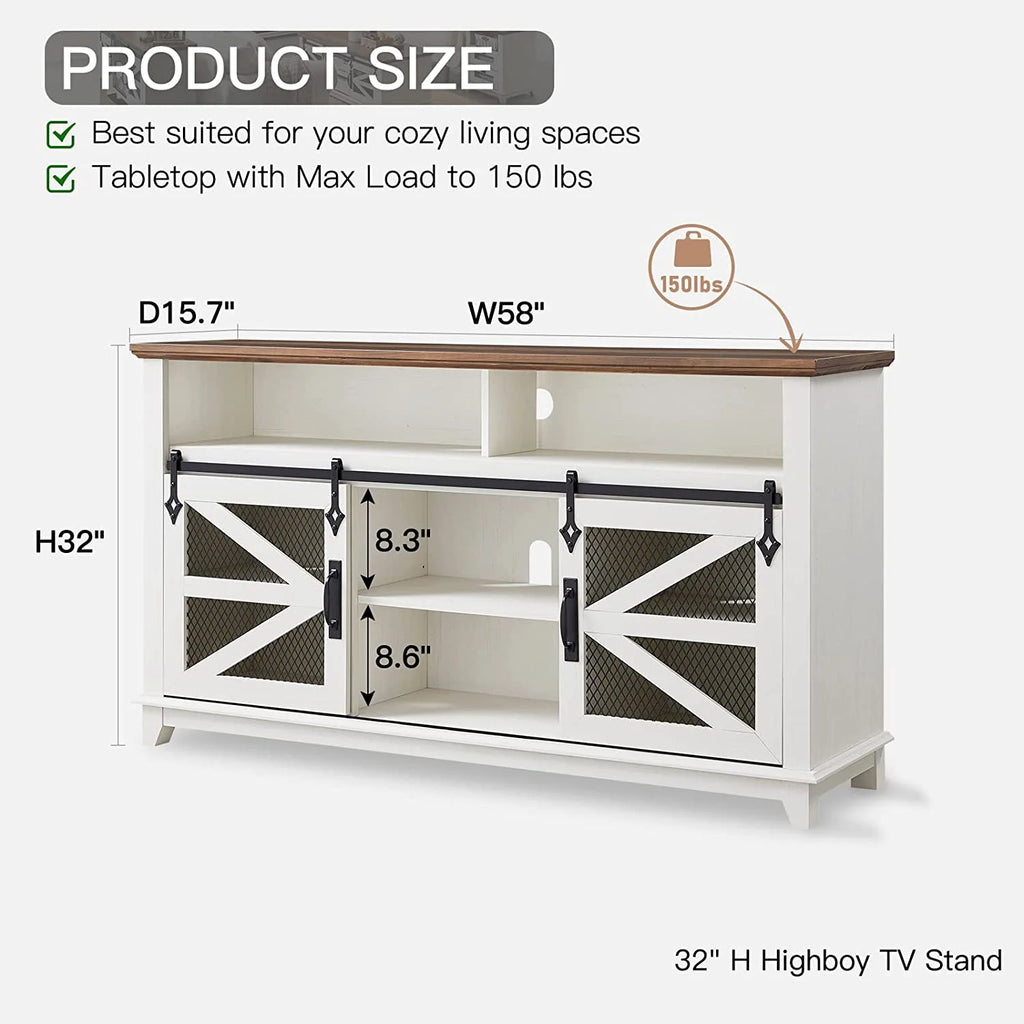 Antique White Wood TV Stand with Storage Shelves N524615