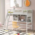 White Twin Wood Loft Bed with Desk and Bookcase Shelves H776928