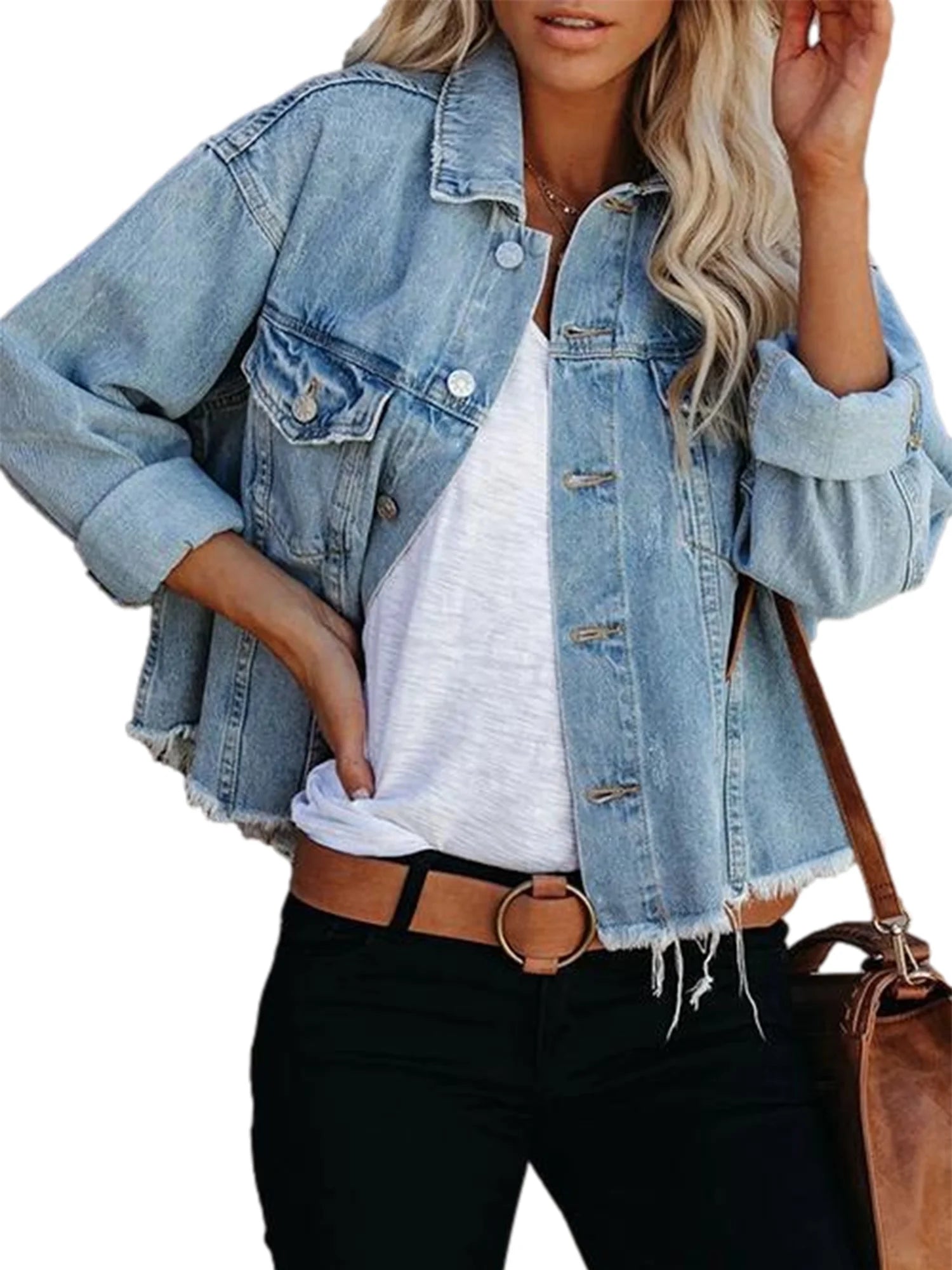 Washed Denim Jacket Long Sleeve Button Down H836