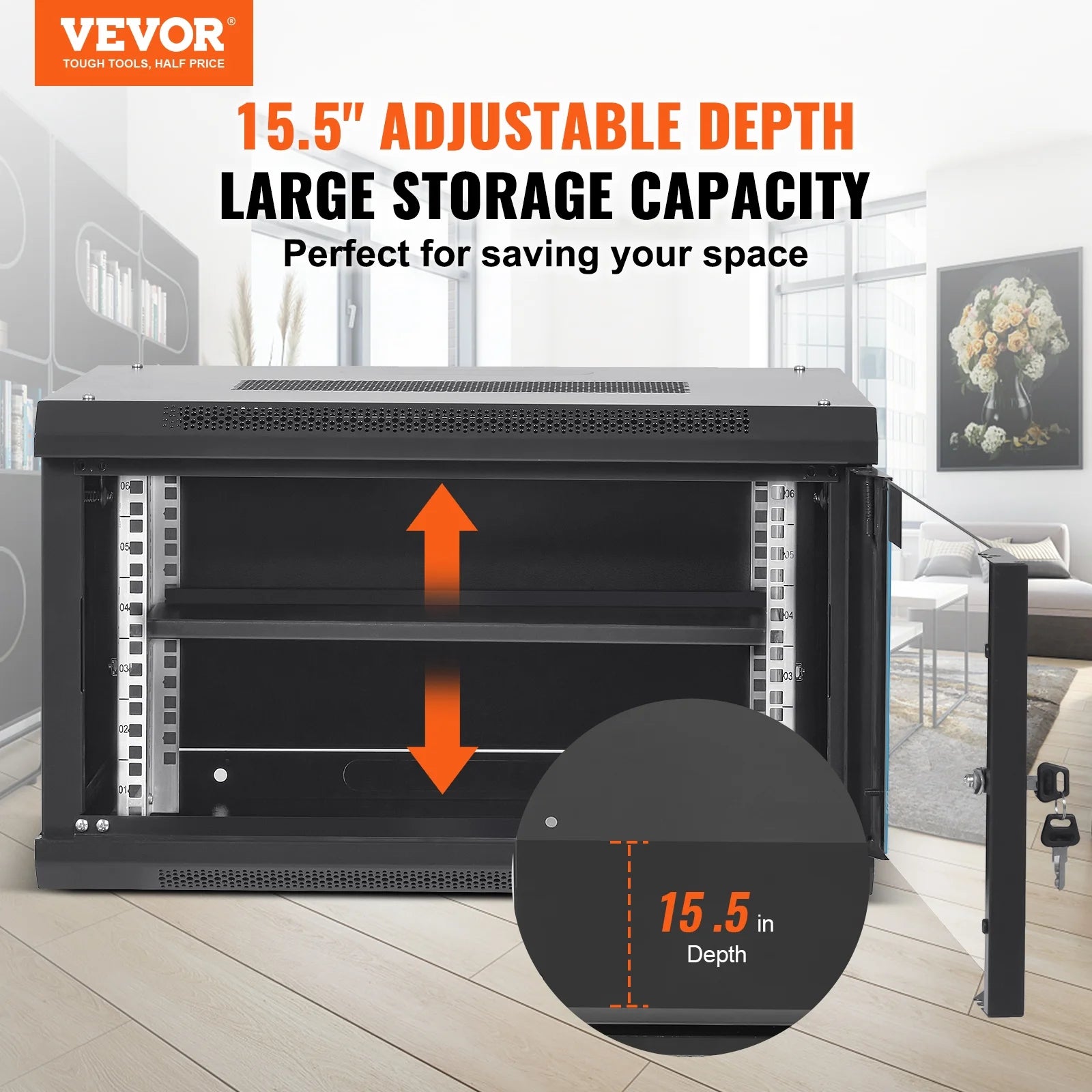 6U 13.8'' Wall Mount Network Server Rack Cabinet Enclosure with Door Lock, 2 Shelves T91865