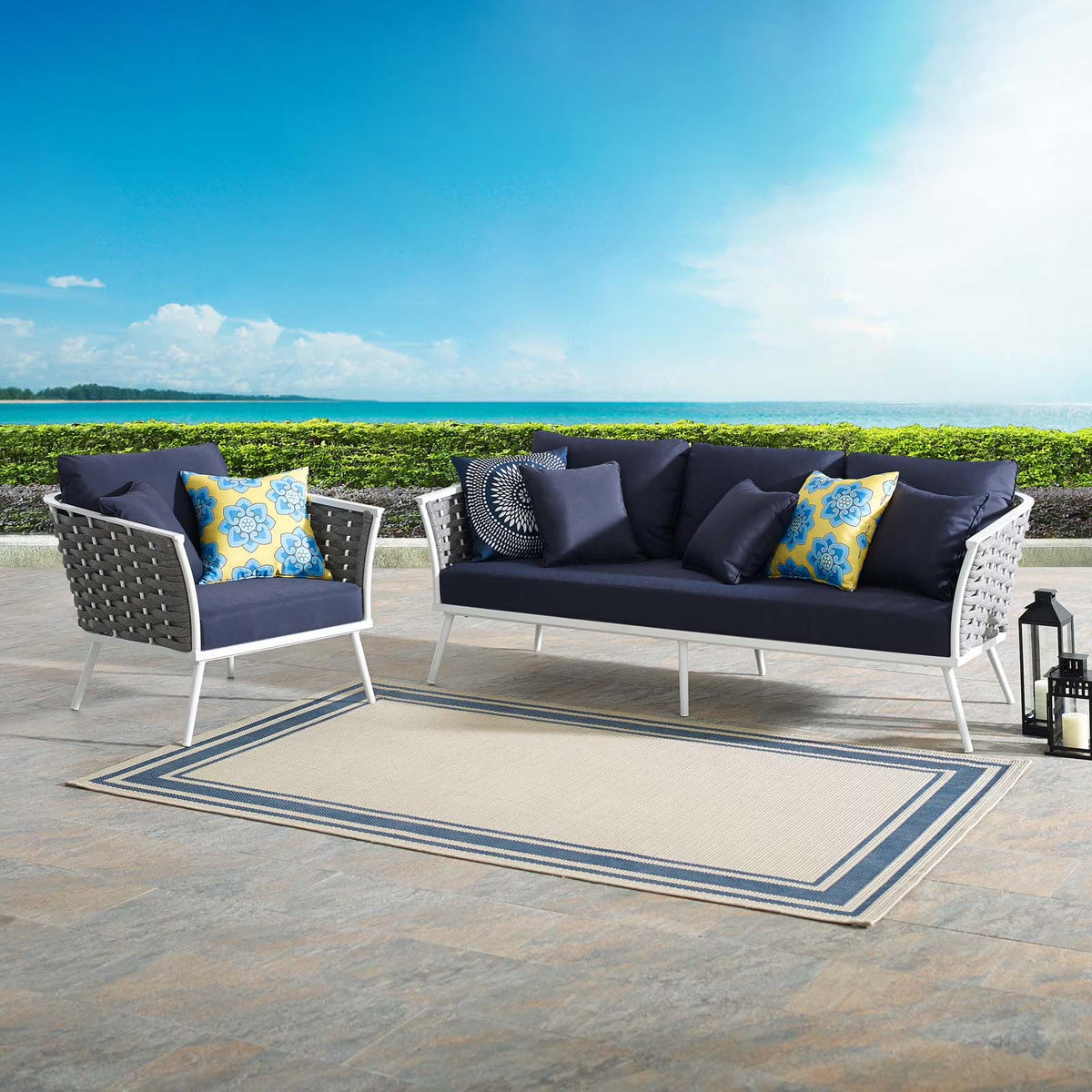 White Navy 2 Piece Aluminum Outdoor Sectional Sofa Set R87258