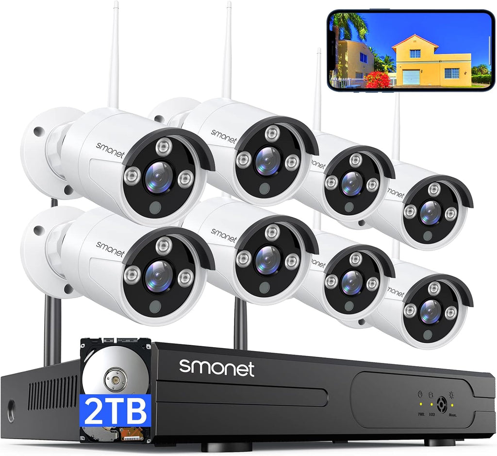 3MP Wireless Security Camera System with Audio, 8CH NVR, 8Pcs 3MP WiFi IP Cameras, 2TB Hard Drive J2792