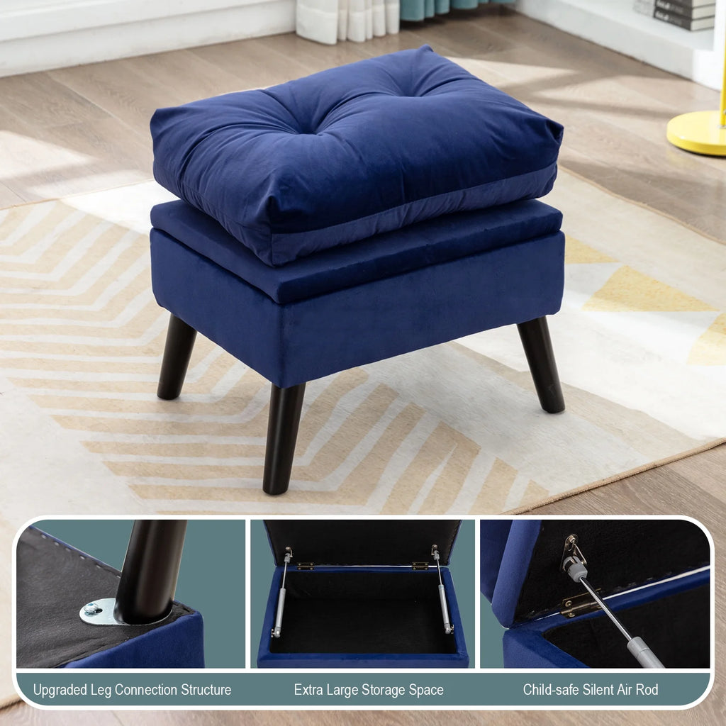 Blue Velvet Accent Recliner Chair with Ottoman with Storage Y8941