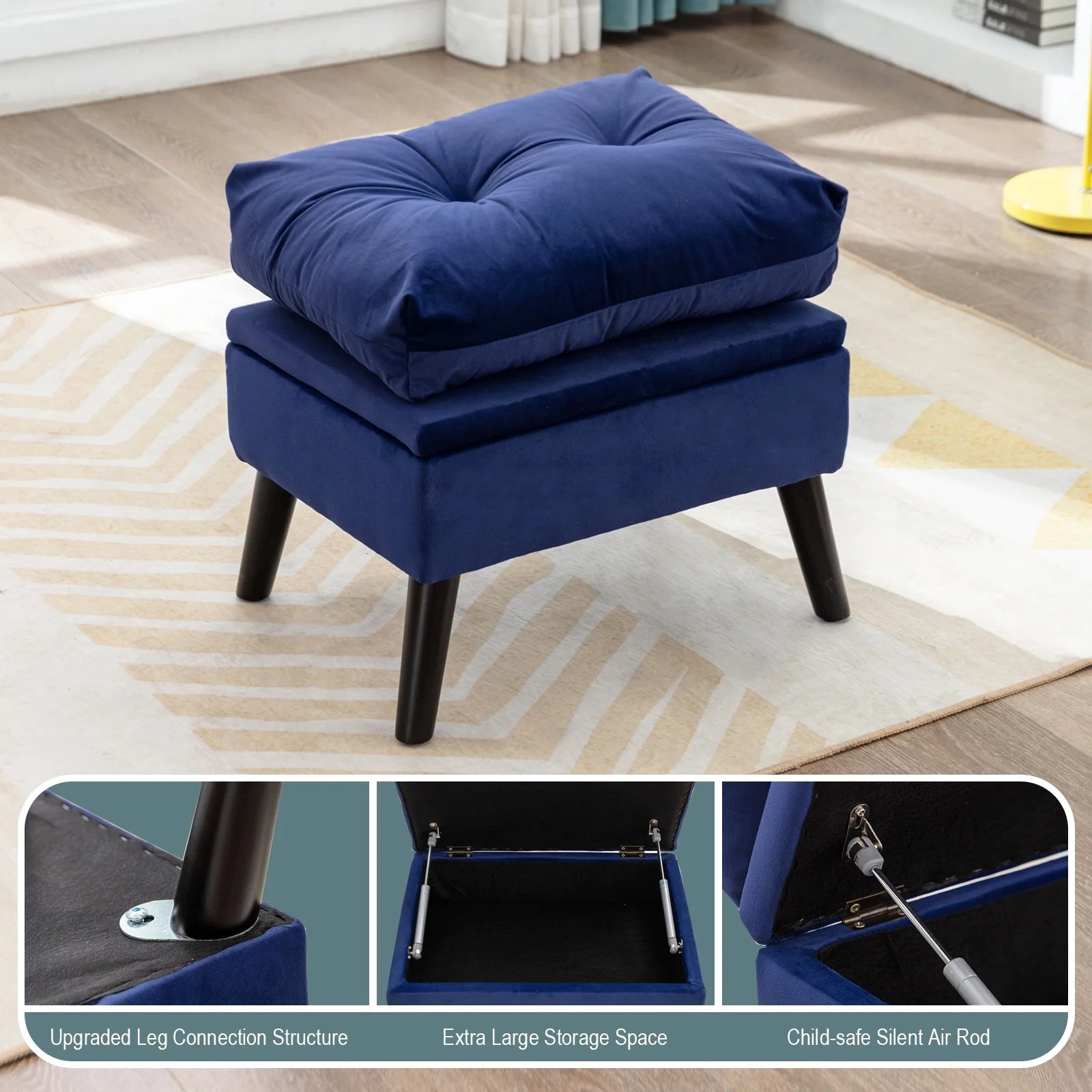 Blue Velvet Accent Recliner Chair with Ottoman with Storage Y8941