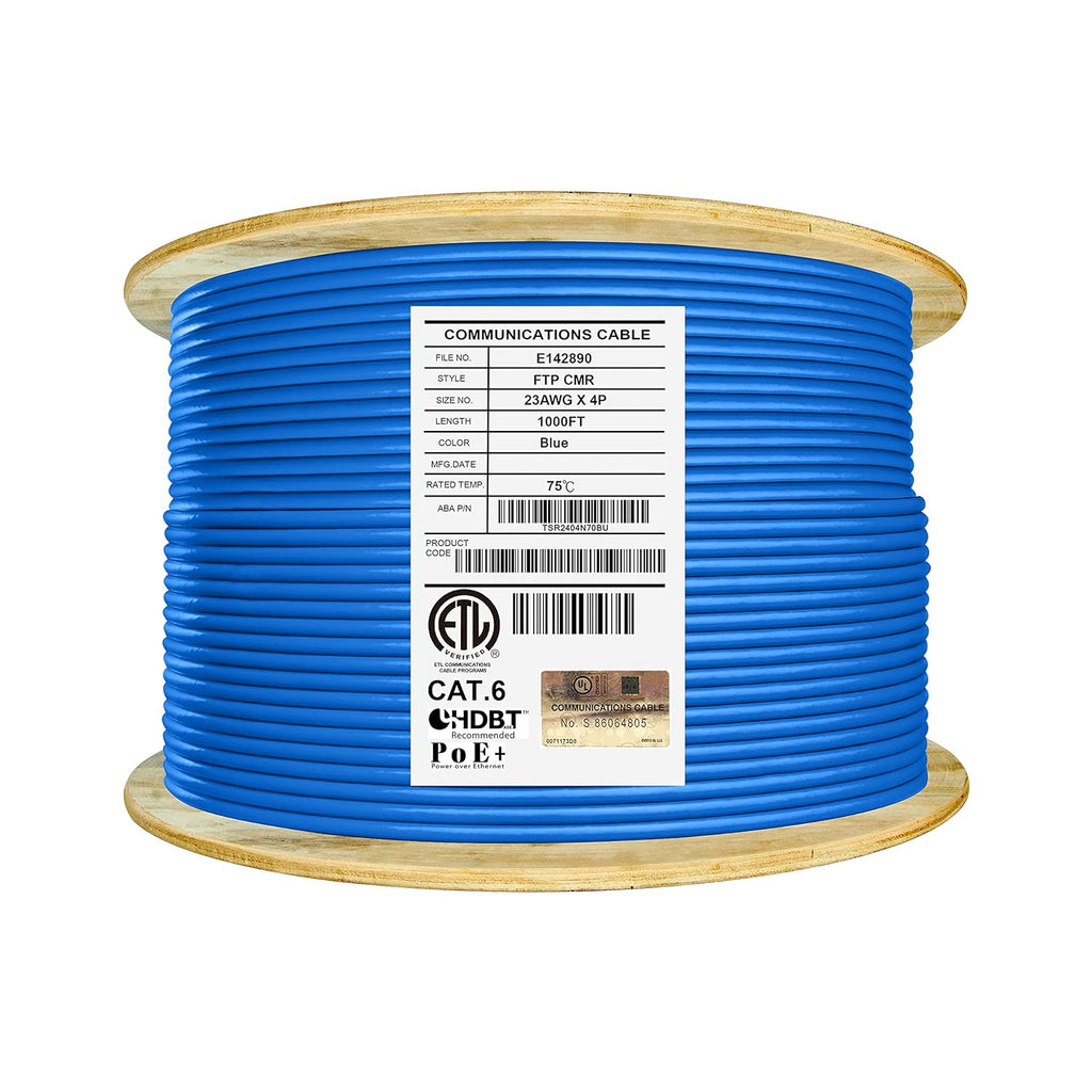 Bulk Ethernet Cable Reel, Cat6 Shielded Riser, 1000ft, Black U11535