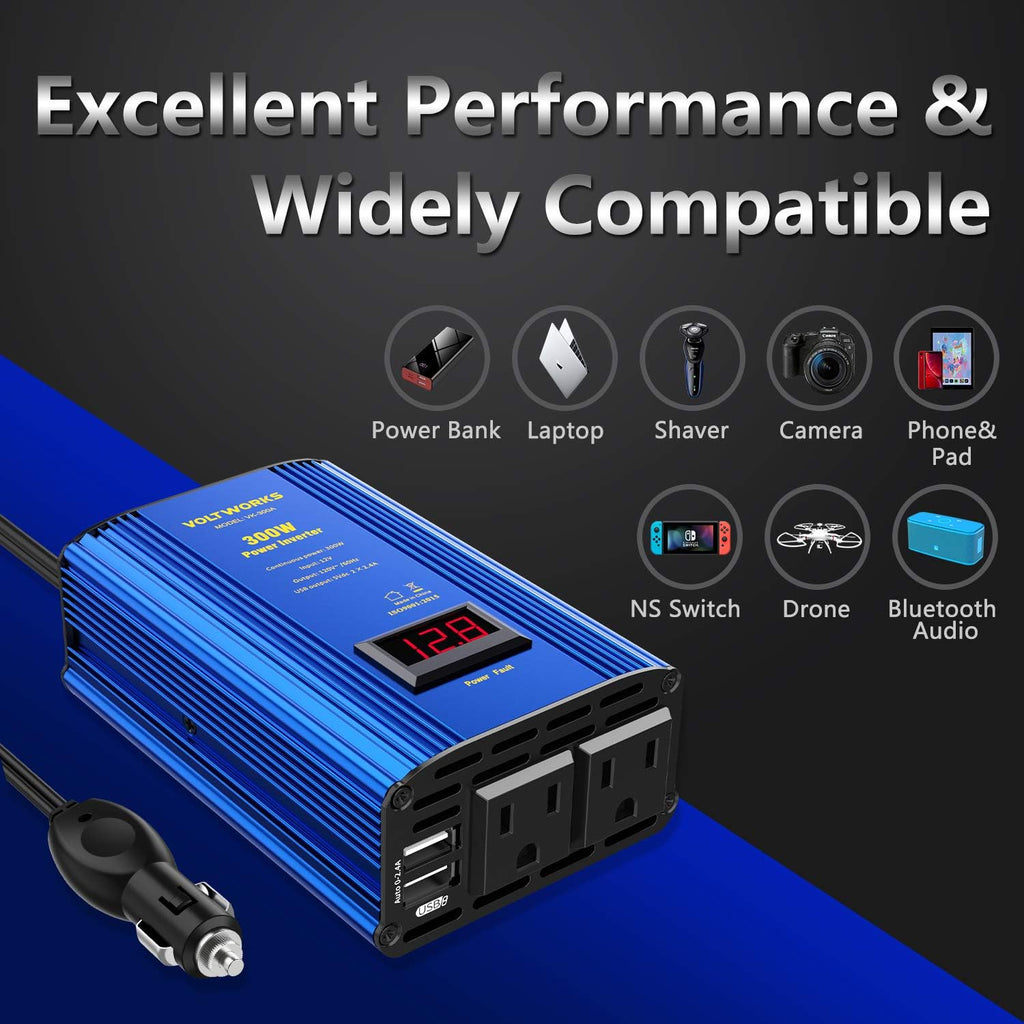 2000W DC 12V to AC 120V Modified Sine Wave Inverter with LCD Display Remote Control 3 AC Outlets Dual 2.4A USB Ports Q318121