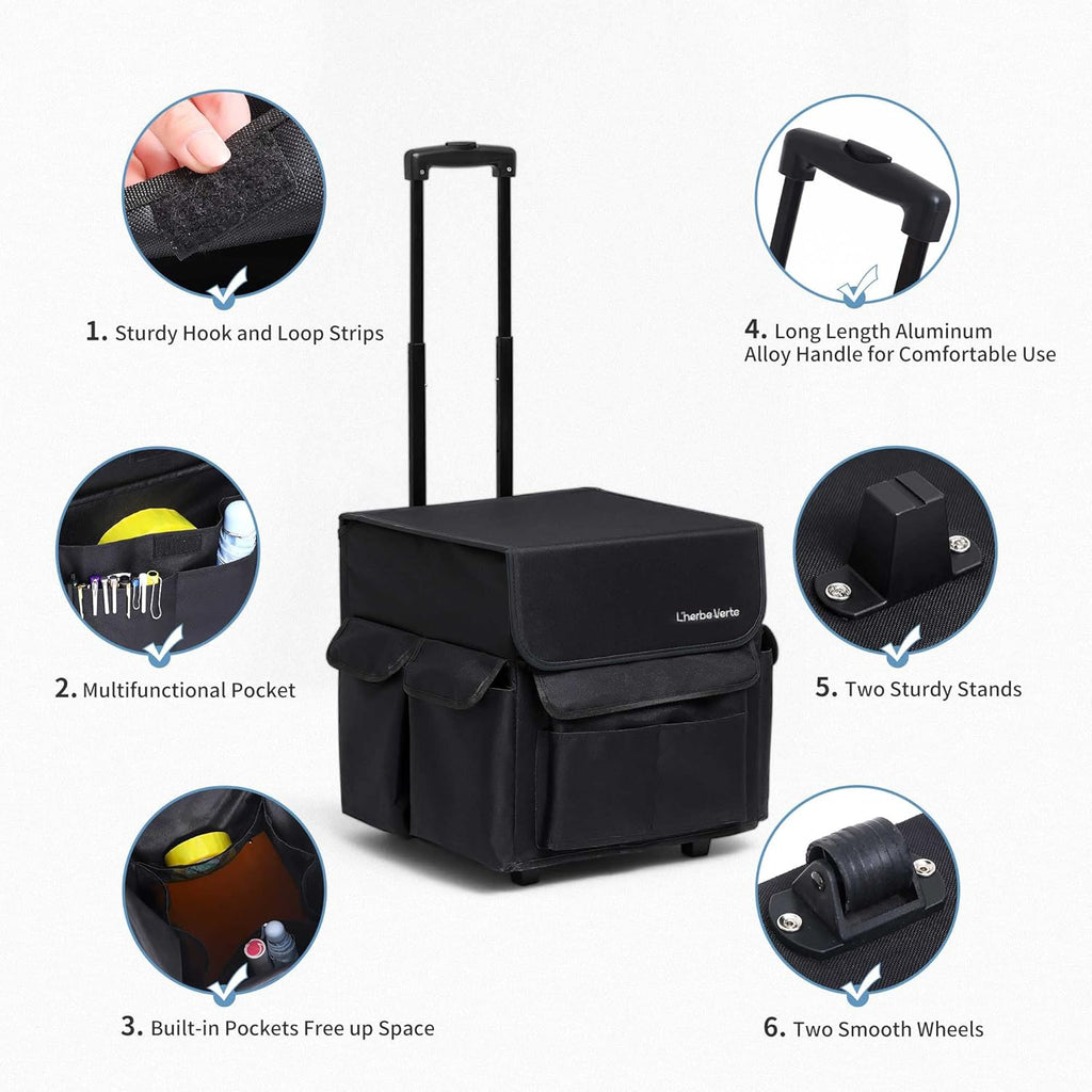 Collapsible Rolling Cart with Telescoping Handle and Organizer Bag O429