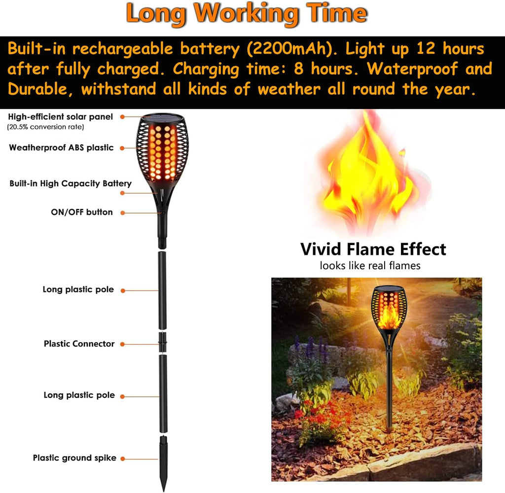 Upgraded Larger Solar Torch Lights, Waterproof Outdoor Dancing Flames Lights, Flickering Flames Garden Lights, Landscape Decoration Pathway Patio Lights 43 96 LED (4) L91928