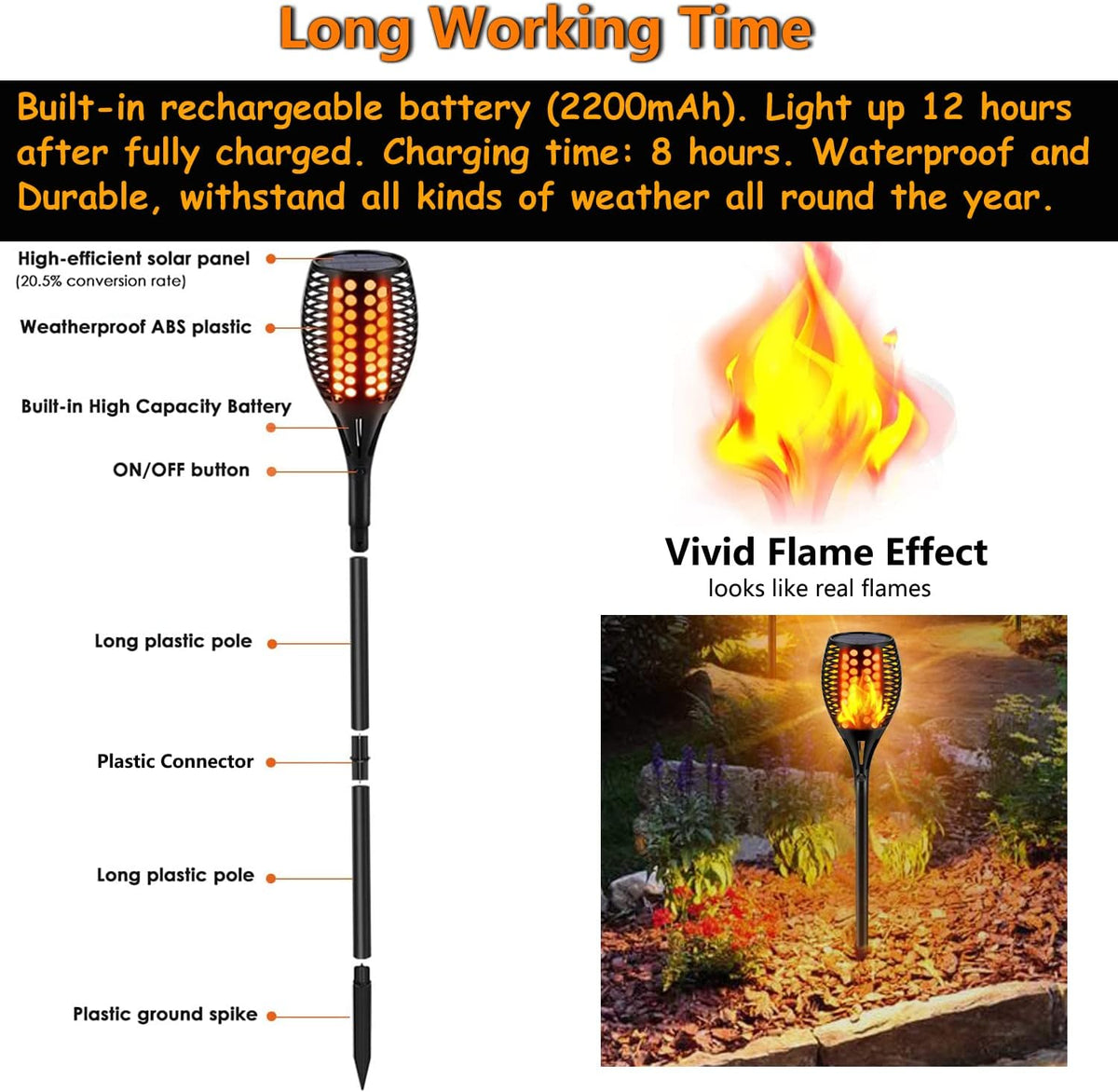 Upgraded Larger Solar Torch Lights, Waterproof Outdoor Dancing Flames Lights, Flickering Flames Garden Lights, Landscape Decoration Pathway Patio Lights 43 96 LED (4) L91928