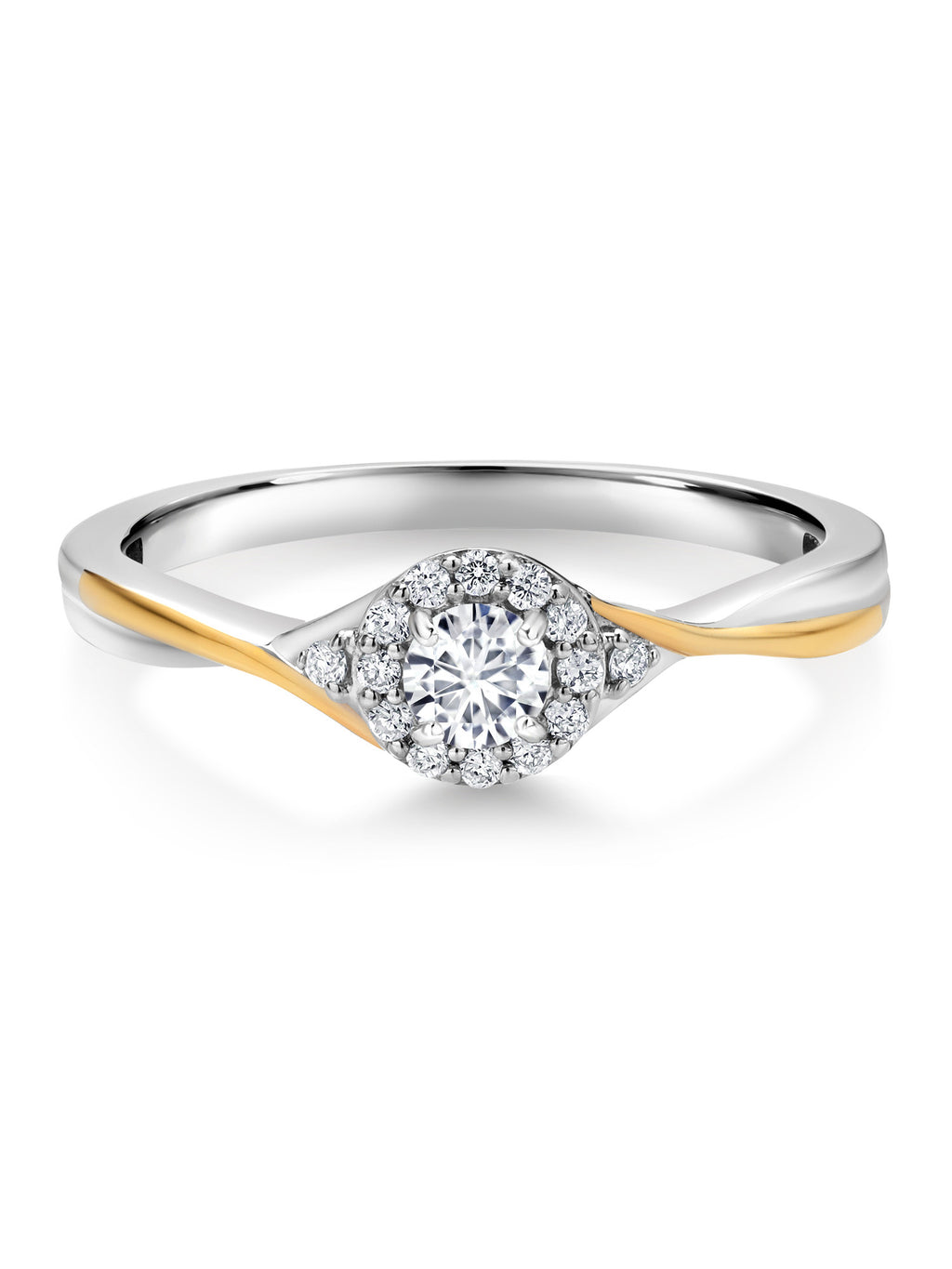 925 Sterling Silver 10k Yellow Gold White Lab Grown Diamond Halo Ring L75316