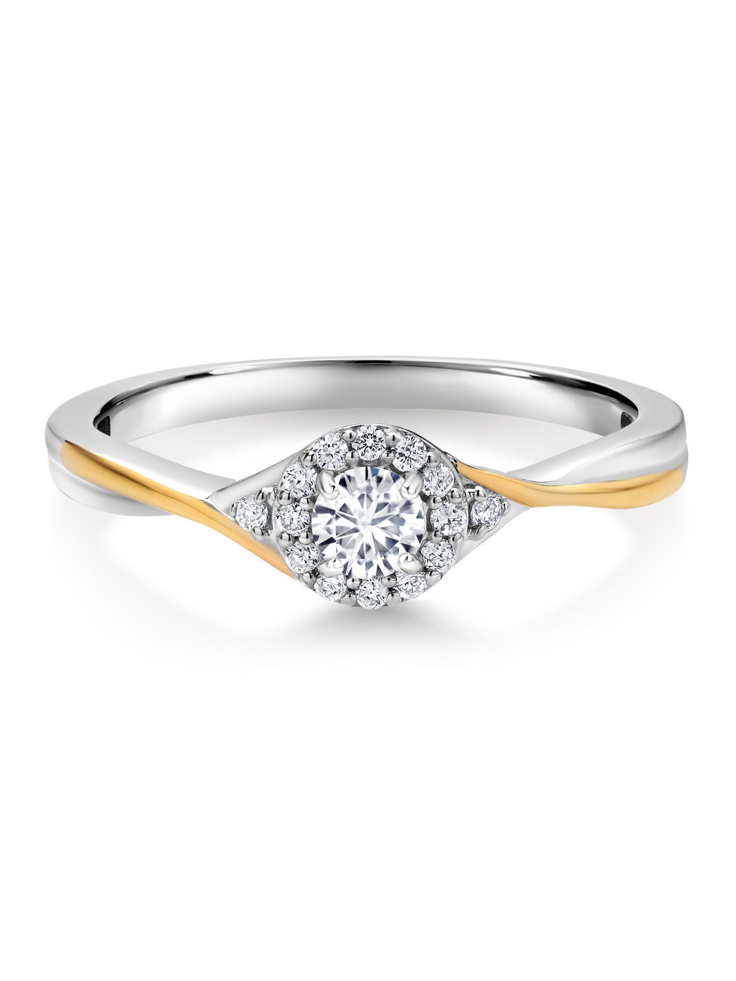 925 Sterling Silver 10k Yellow Gold White Lab Grown Diamond Halo Ring L75316