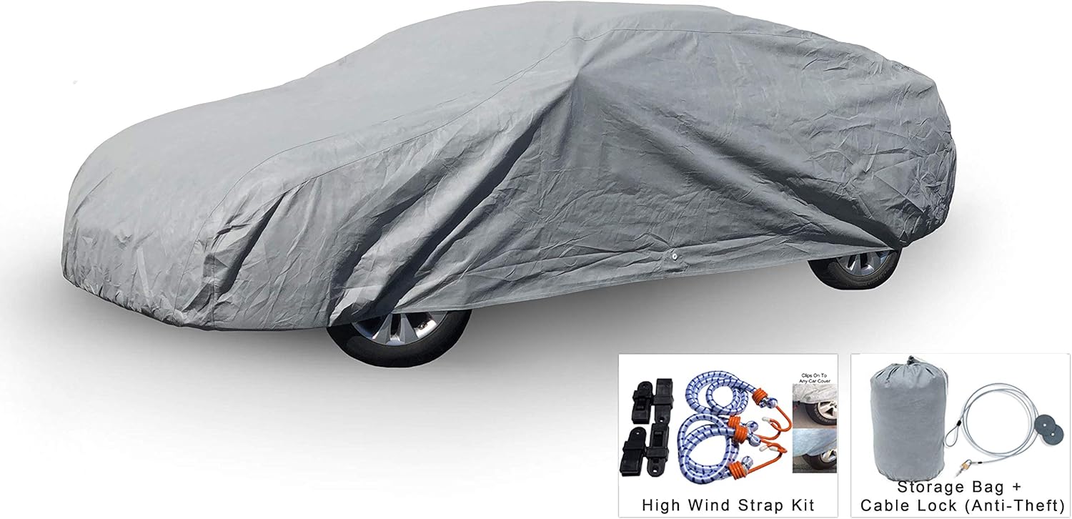 5 Layer Car Cover with Cable Lock and Wind Straps I4704