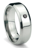 Titanium 6mm Solitaire Black Diamond Beveled Comfort Fit Mens Wedding Band Ring I8905
